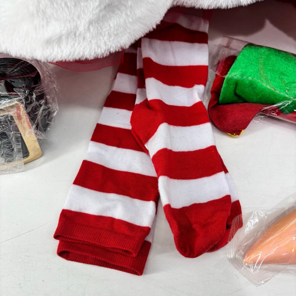 Christmas Elf Velvet Womens Medium Costume Cosplay Dress Socks Hat - Picture 4 of 13
